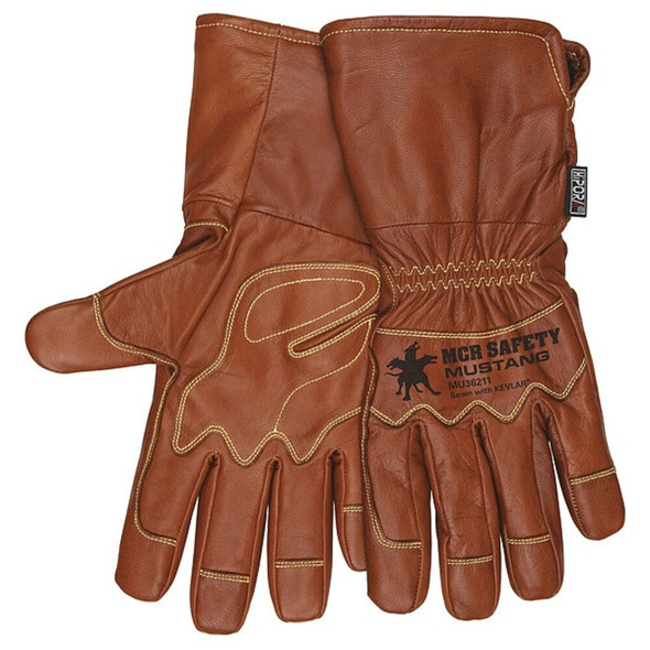 Mcr Safety Leather Drivers Gloves, Gauntlet, Brown - Brown, XL, 1 PR MU36211XL