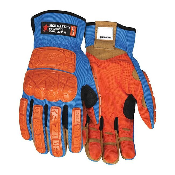 FF2930 Mechanics Gloves, Synthetic Leather Palm, Spandex Back, M, Beige/Blue