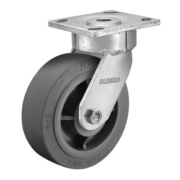 6" X 2" Non-Marking Rubber Soft Flat Swivel Caster, No Brake, Loads Up To 600 lb
