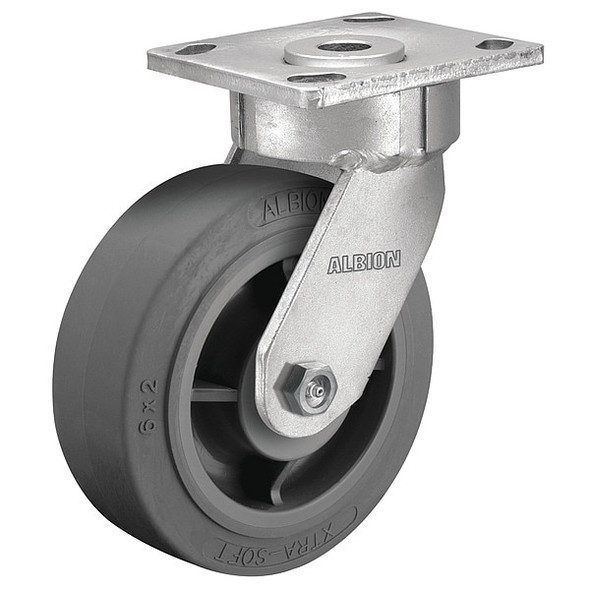 5" X 2" Non-Marking Rubber Soft Flat Swivel Caster, No Brake, Loads Up To 375 lb