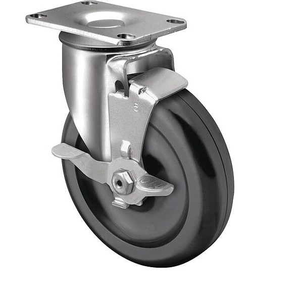 3" X 1-1/4" Non-Marking Polyolefin Swivel Caster, Side Brake, Loads Up To 200 lb