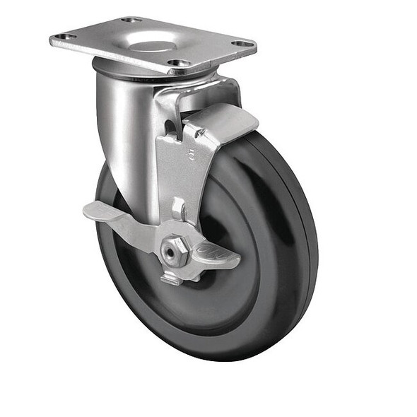 3" X 1-1/4" Non-Marking Polyolefin Swivel Caster, Side Brake, Loads Up To 200 lb