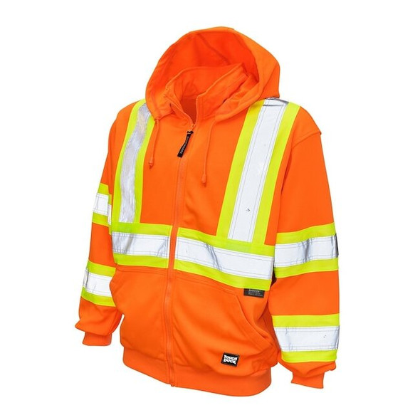 High Visibility Hooded Sweatshirt, 2, R, Polyester, Orange, 2XL