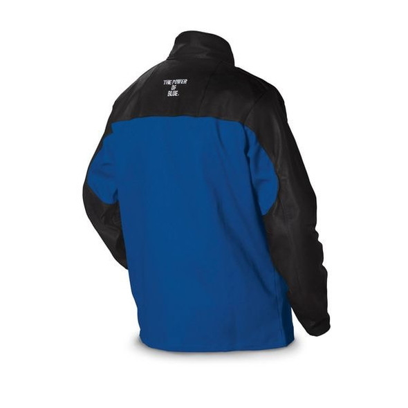 Welding Jacket, Indura with Pigskin Sleeves, 9 oz, 30 in Length, Snaps Closure, 2 Pockets, Blue, L