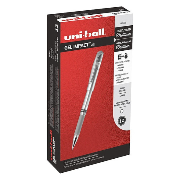 Uni-Ball Pen,Silver,Non-Erasable,Gel,PK12 60658