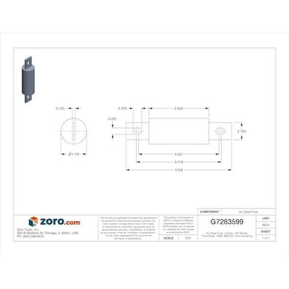 Littelfuse UL Class Fuse, J Class, Time-Delay, 100A, 600V AC, Non-Indicating JTD100