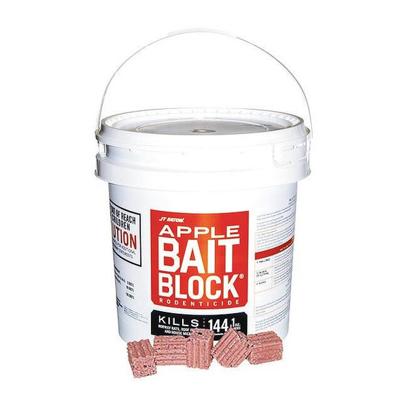 Rodenticide Apple Bait Blocks, Diphacinone, 10.1 lb Pail, (144) 1 oz Blocks, Red