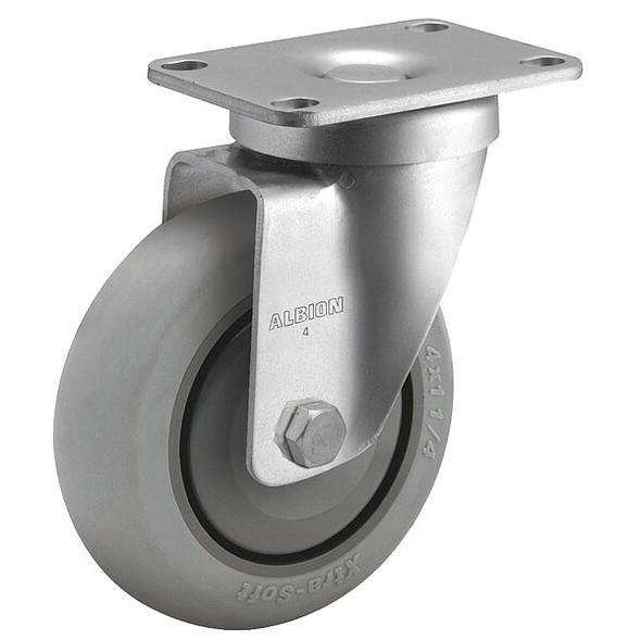 Albion Plate Caster,Swivel,Rubber,5 1/8"H P2XR04028S Albion Plate Caster,Swivel,Rubber,5 1/8"H P2XR04028S