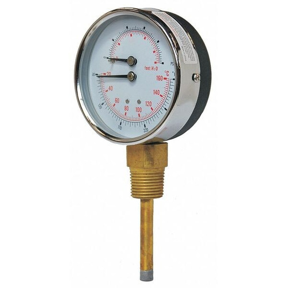 Round Boiler Gauge, 0 to 100 psi, 1/2 in MNPT, Steel, Silver