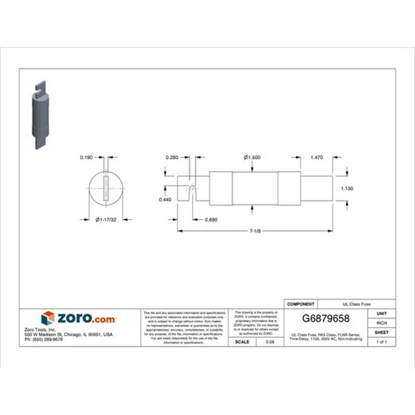 UL Class Fuse, RK5 Class, Time-Delay, 110A, 250V AC, Non-Indicating  FLNR110