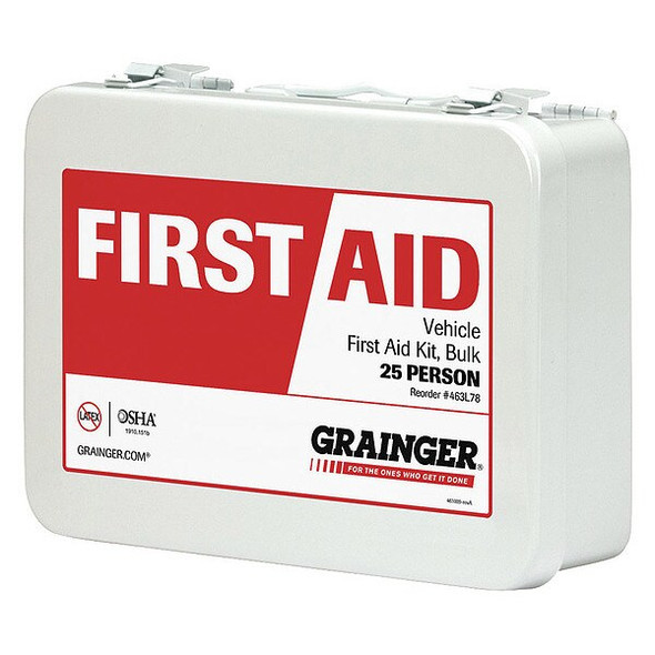 First Aid Kit and Housing, Metal 78 Components, 25 People Served