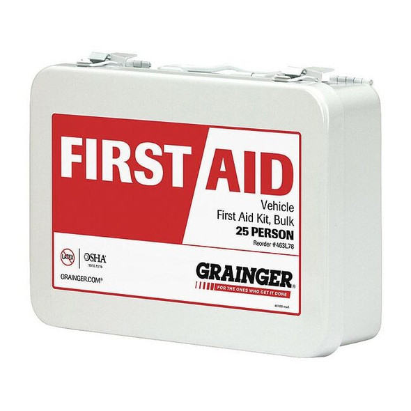 First Aid Kit and Housing, Metal 78 Components, 25 People Served