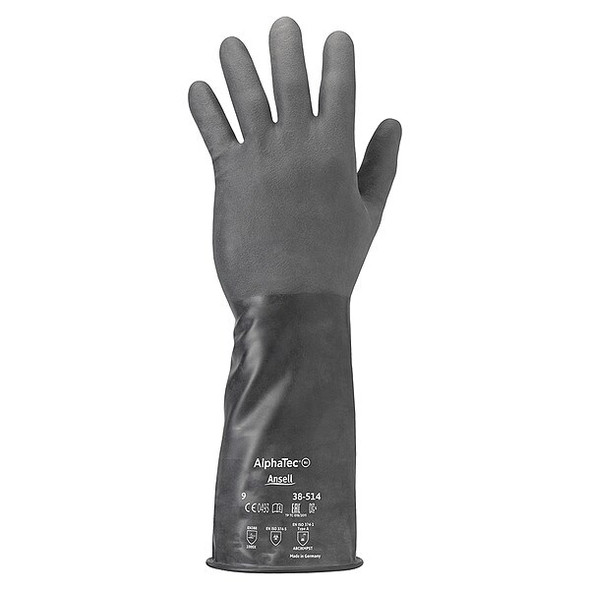 AlphaTec Chemical Resistant Gloves, Butyl, 14 in L, 14 mil, Black, 8, 1 PR