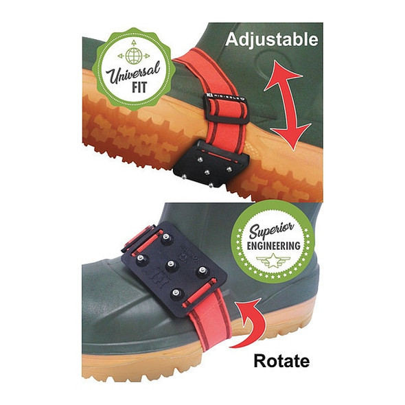 Traction Device, Mid-Sole Coverage, Strap-On, Tungsten Carbide, Stud, Fits Shoe Size Universal