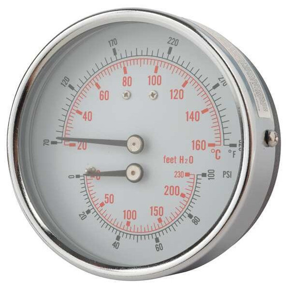 Round Boiler Gauge, 0 to 100 psi, 1/2 in MNPT, Steel, Silver