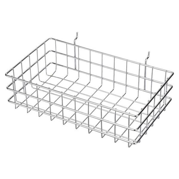 Rectangular Storage Basket, 1-3/8 in Opening Mesh Size, Steel, Silver