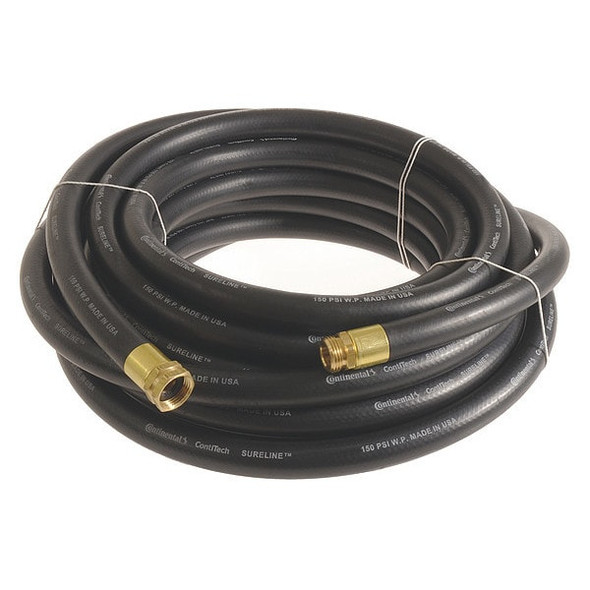 1 in ID x 25 ft L Garden Hose, EPDM Tube, Black, Brass x Brass Fitting