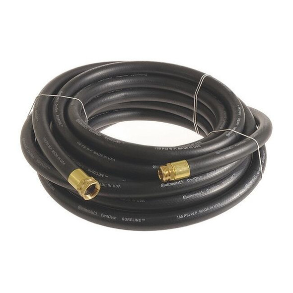 1 in ID x 25 ft L Garden Hose, EPDM Tube, Black, Brass x Brass Fitting