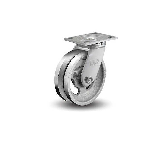 4" X 2" Cast Iron V Grove Swivel Caster, No Brake, Loads Up To 800 lb