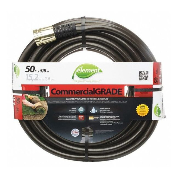 5/8 in ID x 50 ft L Water Hose, PVC Tube, Black, Aluminum x Aluminum Fitting