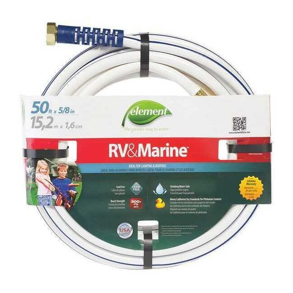 5/8 in ID x 50 ft L Water Hose, PVC Tube, White, Aluminum x Aluminum Fitting