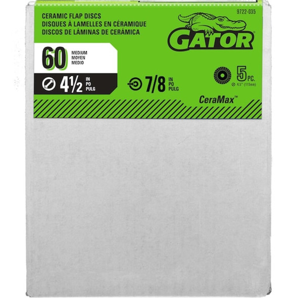 Gator Finishing Mounted Flap Wheel,60 Grit,4-3-4in W,PK5 9722035