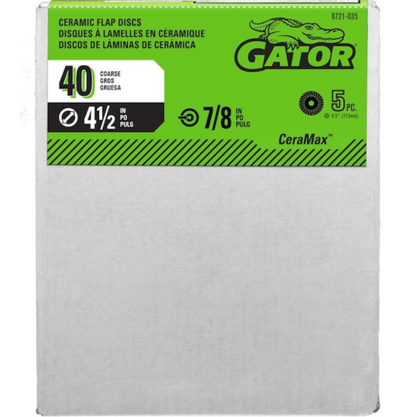 Gator Finishing Mounted Flap Wheel,40 Grit,4-3-4in W,PK5 9721035