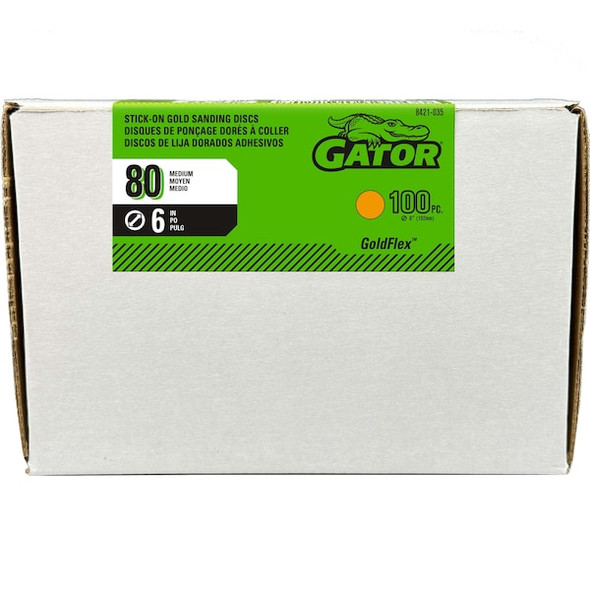 Gator Finishing PSA Sanding Disc,80 Grit,Gold,PK100 8421035
