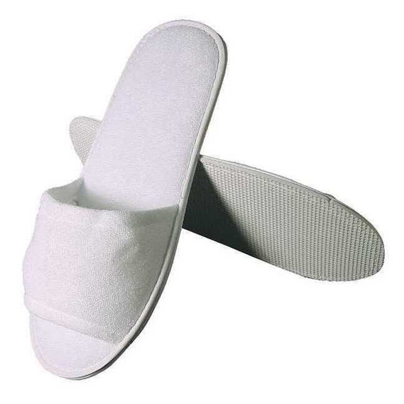 R & R Textile Slippers,Open Toe,Terry,White,PK25 X70500
