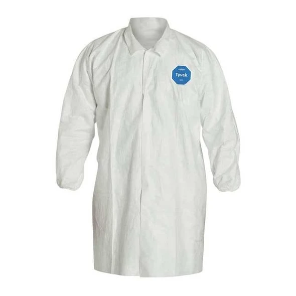 Tyvek 400 Disposable Lab Coat, Tyvek(R) 400, Snaps Closure, White, M, 30 PK