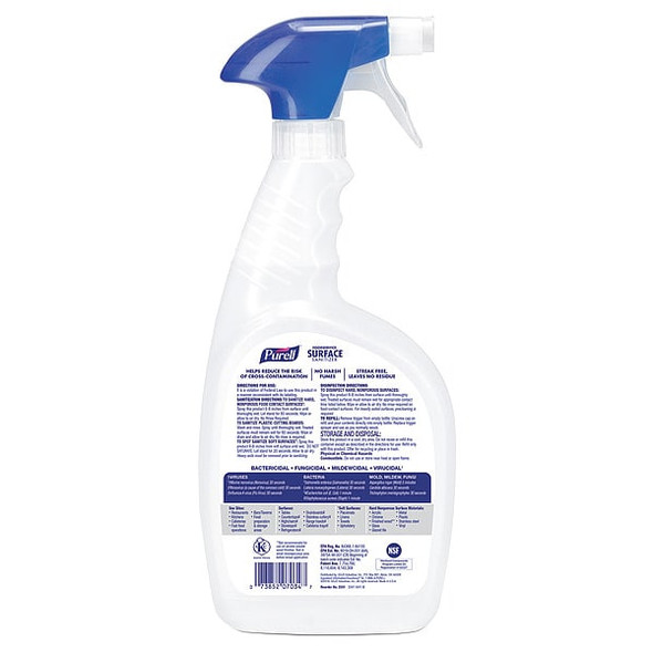 Foodservice Surface Sanitizer, Trigger Spray Bottle, 32 oz Container Size, Ready to Use, 6 PK