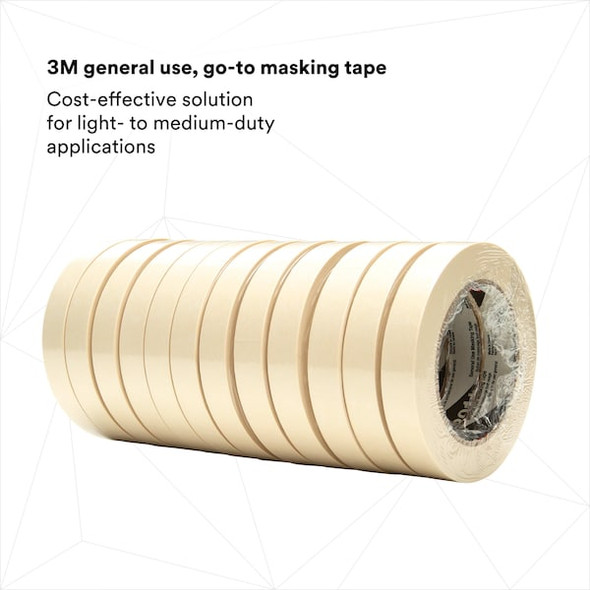 3m Masking Tape, 18 mm W x 55 m L, 4.4 mil Thick, Tan, Rubber Adhesive, 48 PK 201+