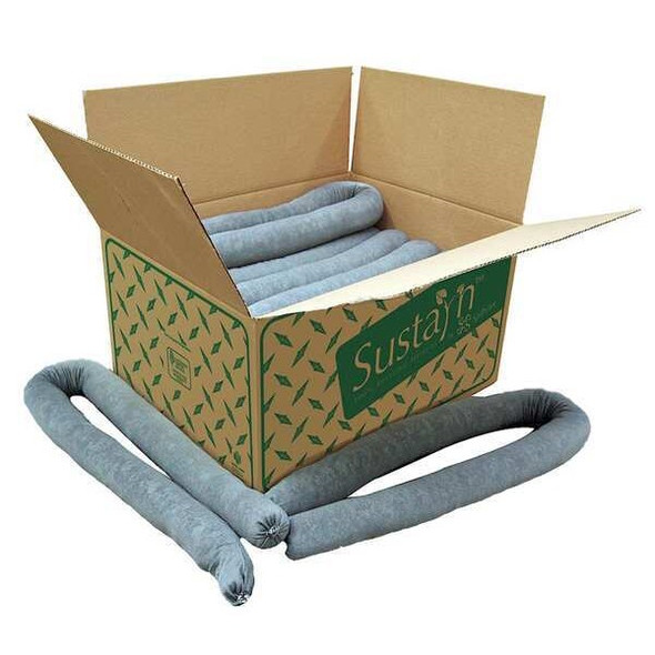 Sorbent Sock, 17 gal, 3 in x 10 ft, Universal, Gray, 6 PK