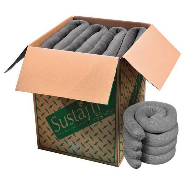Sorbent Sock, 44 gal, 3 in x 48 in, Universal, Gray, 40 PK