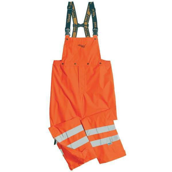 Hi-Visibility Rain Bib Pants, Polyester, 32 1/2 in Inseam, 39 in Waist, 0.40mm Thickness, Orange