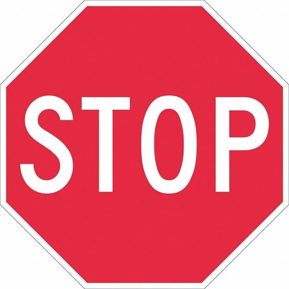 Stop Sign, 18" Height, 18" Width, Aluminum, Octagon, English