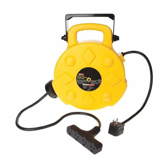 Cord Reel, NEMA 5-15R, 12 AWG, Yellow Reel Color, 50 ft Length, 4 Outlets