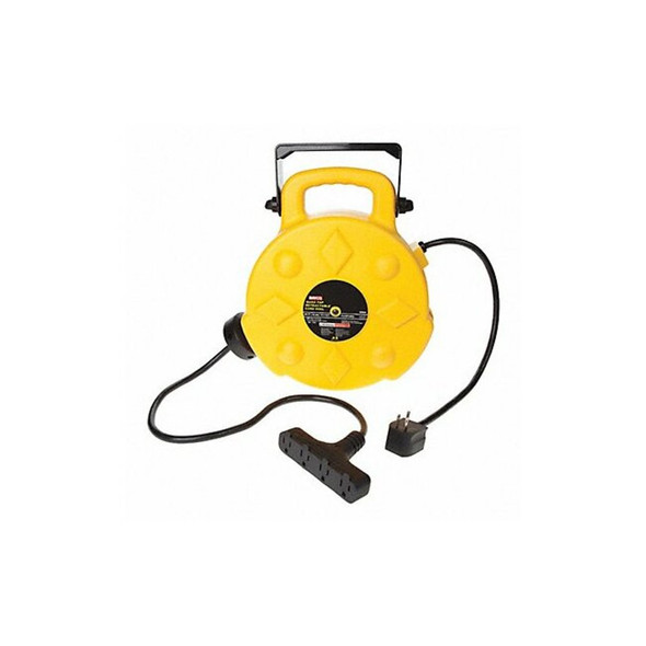 Cord Reel, NEMA 5-15R, 12 AWG, Yellow Reel Color, 50 ft Length, 4 Outlets