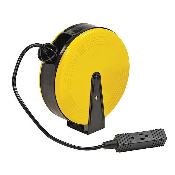 Cord Reel, NEMA 5-15R, 16 AWG, Yellow Reel Color, 30 ft Length, 3 Outlets