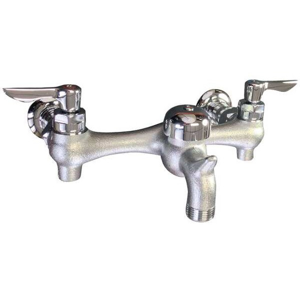 Lever Handle Straight Service Sink Faucet, 8" Mount, Chrome 2 Hole