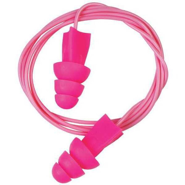 Tri-Grip Reusable Vinyl Ear Plugs, Flanged Shape, 27 dB, Pink, 100 PK