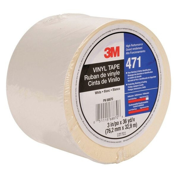 3m Floor Marking Tape, vinyl, Solid, White, 3 in W., 5.2 mil Thickness 471