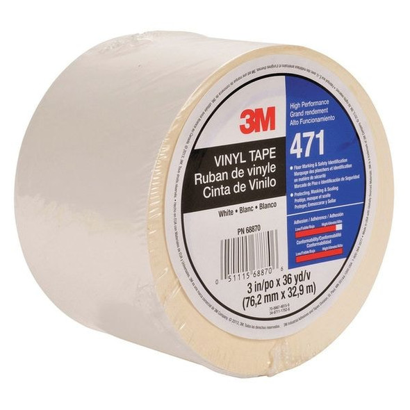 3m Floor Marking Tape, vinyl, Solid, White, 3 in W., 5.2 mil Thickness 471