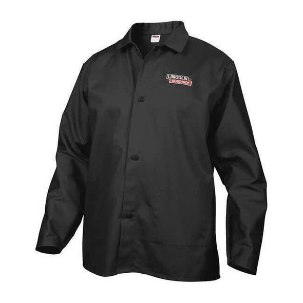 Welding Jacket, Cotton, 9 oz, 33 in Length, Snaps Closure, 0 Pockets, Black, L