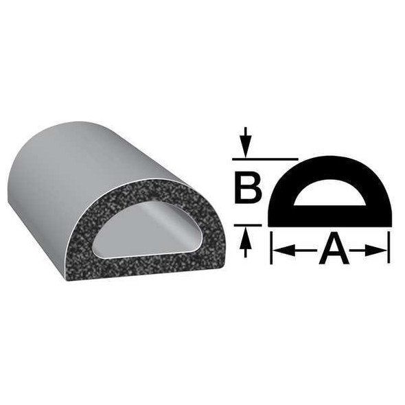 Trim-Lok Rubber Seal, D-Shaped, 0.75"W x 25 ft. X135BT-25