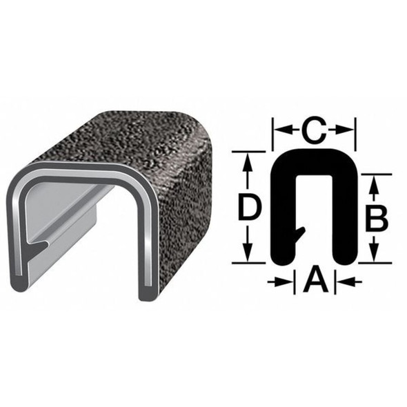 Trim-Lok Edge Trim, 25 ft L,Black, PVC, 3-16 in W 75B3X1-32-25