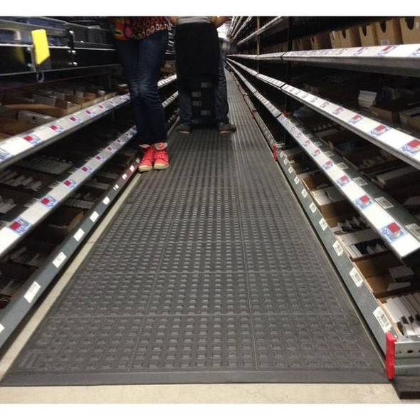 Wearwell Antifatigue Mat, 3 ft. L x 2 ft. W, 5/8" Thickness, Urethane, Square Grid, Black 502