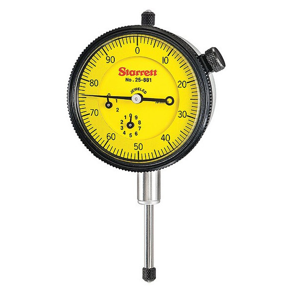 Starrett Dial Indicator,0 to 25mm,0-100 25-881J