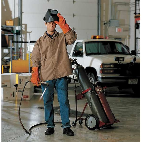 Flame-Resistant Sleeve, Tuffweld(TM), 18 in Length, Brown, Elastic Both Ends Cuff