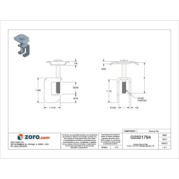 Manufacturer Varies Grating Clip, For Screw Size 1/4 in, Carbon Steel, Galvanized, 50 PK WGG-1E